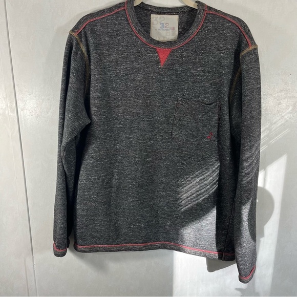 32 Bar Blue | Gray Long Sleeve French Terry Tee Pullover Red Accents See Note - Picture 1 of 9